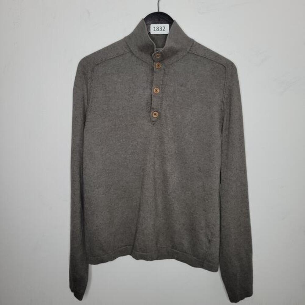 Banana Republic Mens Cotton Cashmere Mock Neck Button Sweater Size M Gray